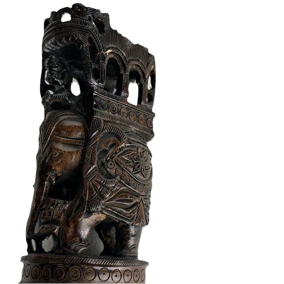 Vintage Elephant Ambari Wooden Statue Handmade India Decorative Figurine - Picture 13 of 14